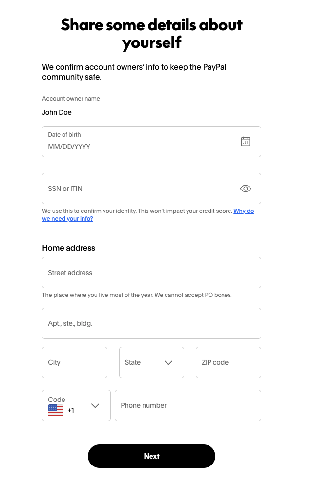 Inidividual flow. Birth Date, SSN, address
